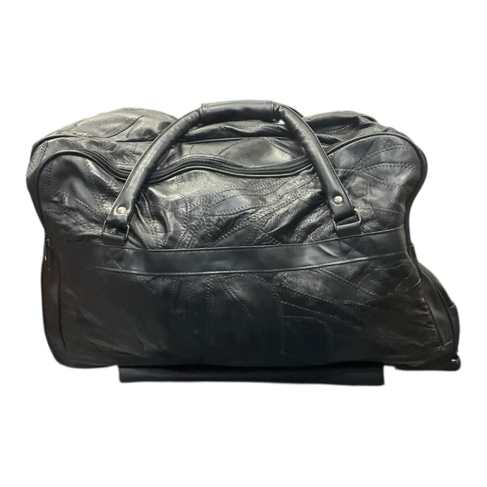 🖤 Vintage Genuine Leather Rolling Duffel Bag 🧳 Patchwork Travel‎ Carry-On